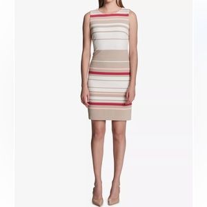 Calvin Klein Dress Women's Sz 8 Striped Sheath Sleeveless Crew Neck Knee Length